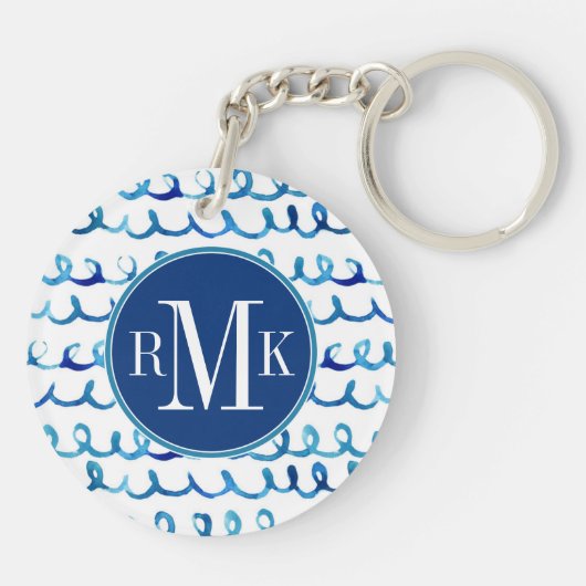 Porte-clés Profil onduleux d'aquarelle bleue peinte à la main (Dos)