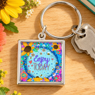 Porte-clés Profitez de la journée Collier de clés carré flora