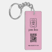 Porte-clés promotionnels avec code QR rose et logo (Devant gauche)