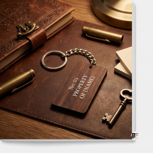 Porte-clés Propriété de Bois Rustique Texte Marron Foncé