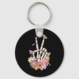 Porte-clés Protégez Votre Paix Fleur Crâne Squelette Main Men