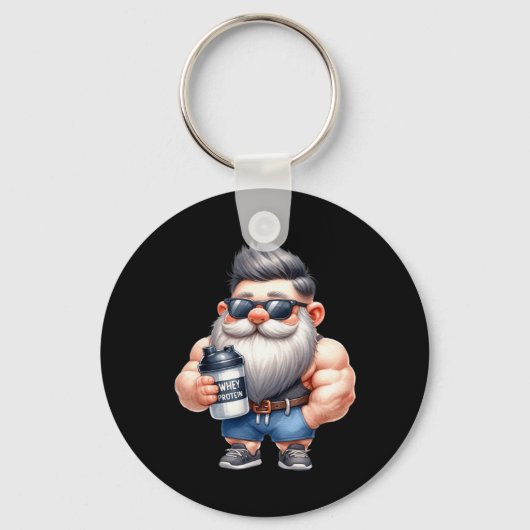 Porte-clés Protéine de Whey Gnome Papa Funny Bodybuilder Grap (Recto)