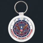 Porte-clés Proud American Air Force Husband<br><div class="desc">This design features colorful American eagle with its wings widely spread. The eagle is located over the magic mandala and is decorated with the USA flag. The colorful text "Proud American Air Force Husband" goes around the image. A beautiful family gift for him. Do not forget to transfer this design...</div>