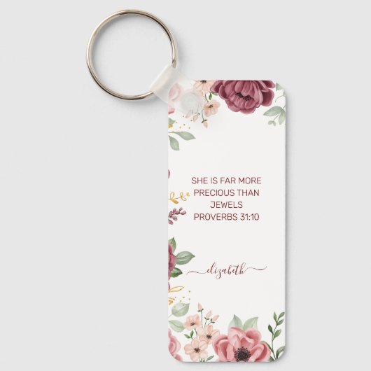 Porte-clés Proverbes 31 Élégante écriture de fleurs rose past (Recto)