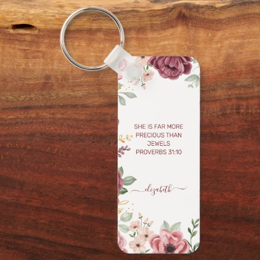 Porte-clés Proverbes 31 Élégante écriture de fleurs rose past (Recto)