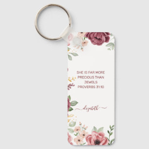 Porte-clés Proverbes 31 Élégante fleur rose pastel écriture 