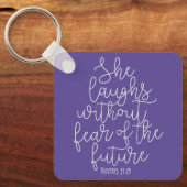 Porte-clés Proverbes, Elle rit sans crainte, Bible Verse (Recto)