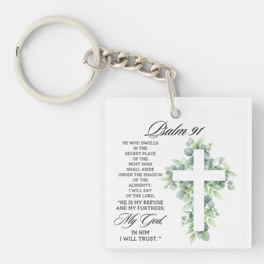 Porte-clés Psalm 91:1-2 Religious Cross Greenery Bible Verse (Devant)