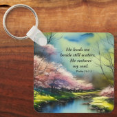 Porte-clés Psaume 23:2-3 Il restaure mon âme Bible Verse (Recto)