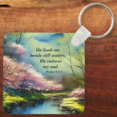 Porte-clés Psaume 23:2-3 Il restaure mon âme Bible Verse (Verso)