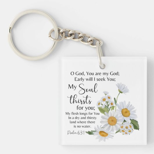 Porte-clés Psaume 63:1 Écriture Bible Chamomile Fleurs (Devant)