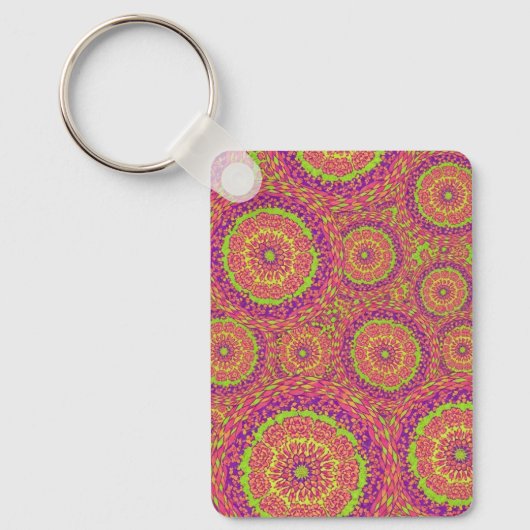 Porte-clés Psychedelic Neon Mandala Swirl Pattern (Recto)