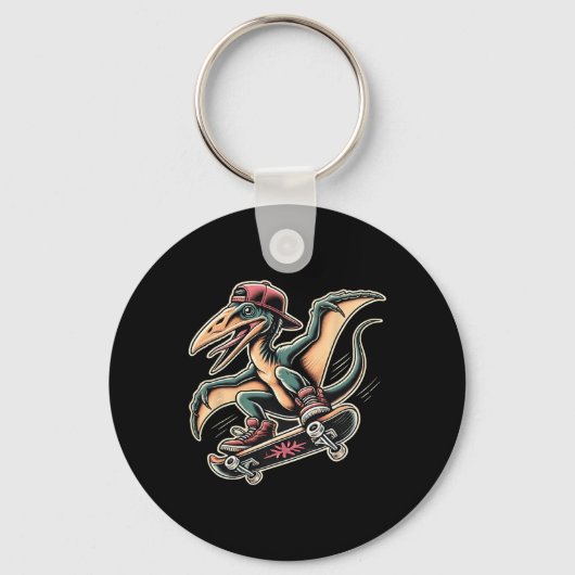 Porte-clés Ptérodactyle dinosaure de skateboard radical dessi (Recto)