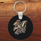 Porte-clés Ptérodactyle dinosaure de skateboard radical dessi (Recto)