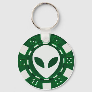 Porte-clés puce de poker alien vert