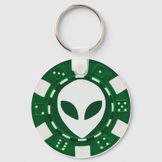 Porte-clés puce de poker alien vert (Recto)