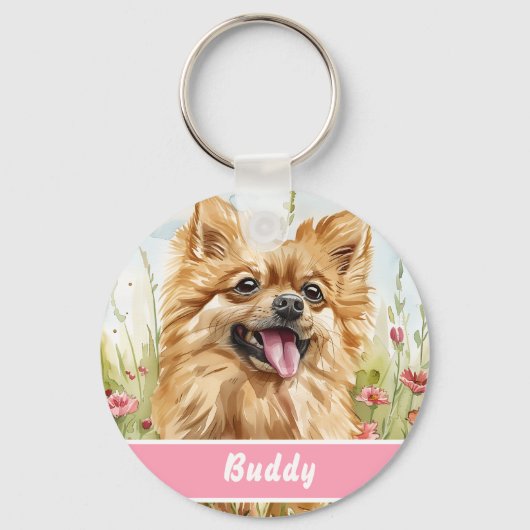 Porte-clés Puce d'identification pour Pomeranian – Ajoutez un (Recto)
