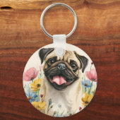 Porte-clés pug – Aquarelle (Recto)
