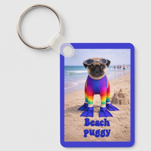 Porte-clés Pug de plage (Recto)