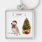 Porte-clés Pug drôle de Noël avec arbre (Devant)
