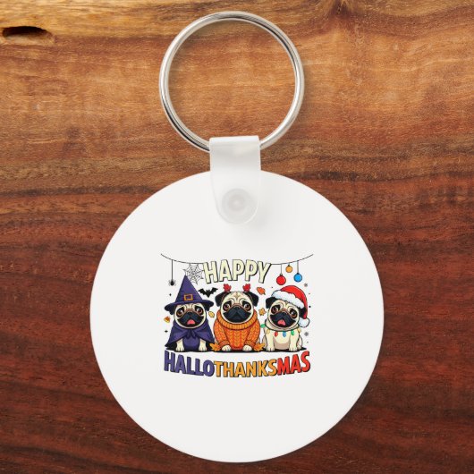 Porte-clés Pug Halloween Thanksgiving Christmas Happy Halloth (Recto)