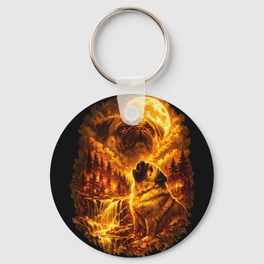 Porte-clés Pug howling at moon dramatic full moon  (Recto)