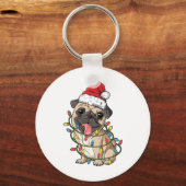 Porte-clés Pug Santa Christmas Tree Lights Xmas Boys Pugmas D (Recto)