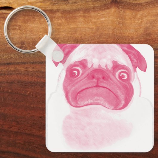 Porte-clés Puggy Grumpy rose personnalisé (Recto)