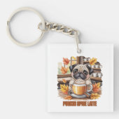Porte-clés Pugkin Spice Latte – Cute Autumn Pug Coffee Design (Devant)
