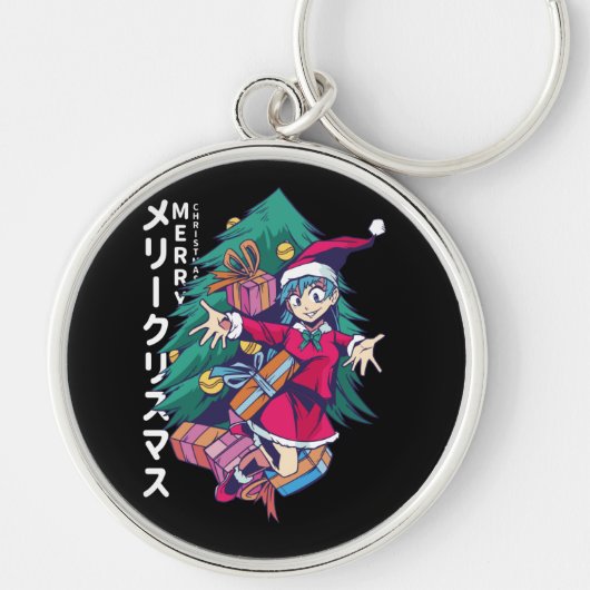 Porte-clés Pull de Noël Anime - Fille heureuse avec chapeau d (Devant)