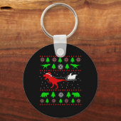 Porte-clés Pull de Noël laid à dinosaure pour adultes et enfa (Recto)