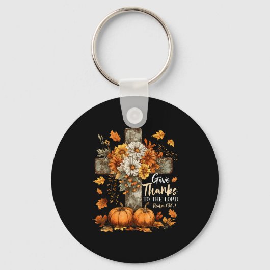 Porte-clés Pumpkin Christian Give Thanks To The Lord Floral F (Recto)