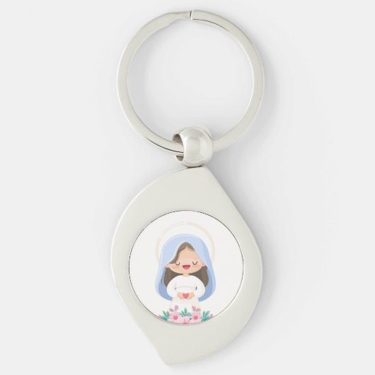 Porte-clés Pure Kawaii Vierge Marie avec Coeur - Blanc (Devant)
