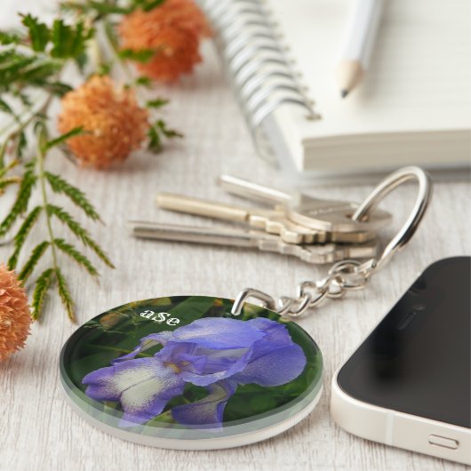 Porte-clés Purple Bearded Iris Floral Monogram Acrylic Keycha (Devant droit)