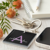 Porte-clés Purple Black Script Girl Nom du monogramme (Devant Droit)