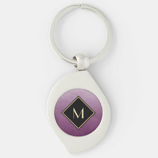 Porte-clés Purple Brossé Élégant Avec Monogramme Or Simple (Devant)