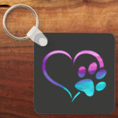 Porte-clés Purple Cyan Dog paw Print Heart  (Recto)