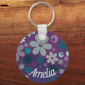 Porte-clés Purple Flower Pattern Cute Personalised (Recto)