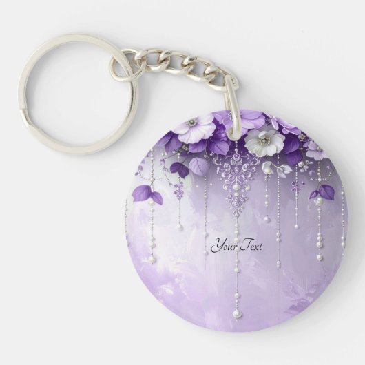 Porte-clés Purple Flowers with Dangling Pearls Keychain (Devant)