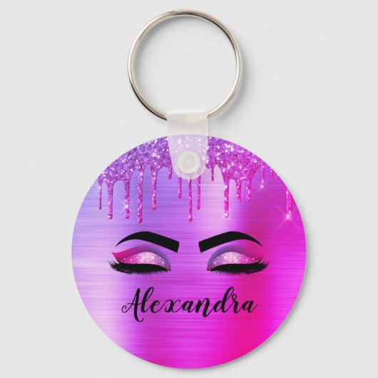 Porte-clés Purple Glitter Sparkle Eyelashes Monogram (Recto)
