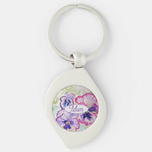 Porte-clés Purple Pansy Pink Flower Floral Aquarelle Maman (Devant)