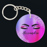 Porte-clés Purple Pink Monogram Glitter Eyelashes<br><div class="desc">Faux violet et rose Parties scintillant d'étincelle métallique broyée Monogramme en métal brossé Nom et cils initiaux (cils), Extensions d'éryélash et Porte - clé d'yeux. Cela rend le cadeau parfait pour 16 ans, mariage, douche nuptiale, anniversaire, baby shower ou bachelorette cadeau pour quelqu'un décorant sa chambre dans le style cool...</div>