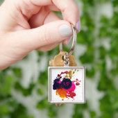 Porte-clés Purple Pink Red Gold Paint Splatter Monogram (main)