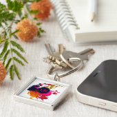 Porte-clés Purple Pink Red Gold Paint Splatter Monogram (Côté)