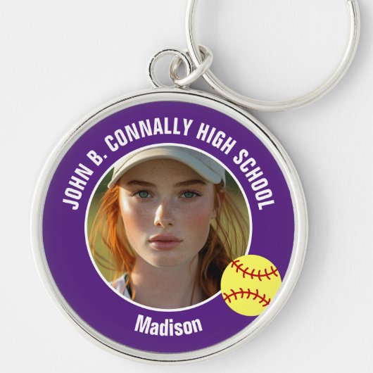 Porte-clés Purple Softball Player Photo High School Keepsake (Devant)