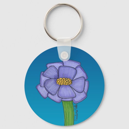 Porte-clés Purple Square Flower with Blue background (Recto)