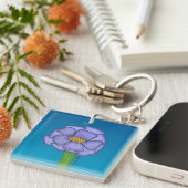Porte-clés Purple Square Flower with Blue background (Devant Droit)
