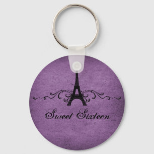 Porte-clés Purple Vintage French Flourish Sweet 16 Keychain