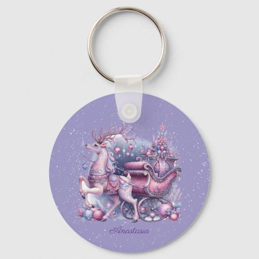 Porte-clés Purple Whimsical Magical Reindeer (Recto)