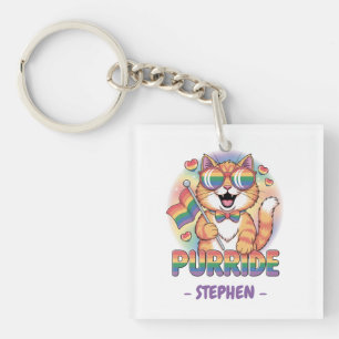 Porte-clés Purride - Chat orange avec drapeau LGBTQ Pride